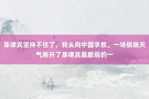 菲律宾坚持不住了,转头向中国求救。一场极端天气撕开了菲律宾最脆弱的一