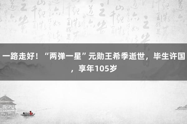 一路走好！“两弹一星”元勋王希季逝世，毕生许国，享年105岁