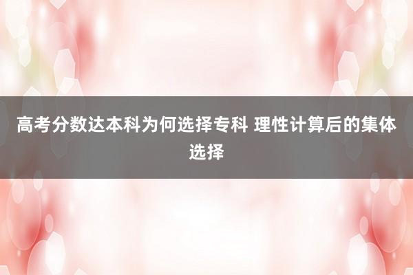 高考分数达本科为何选择专科 理性计算后的集体选择