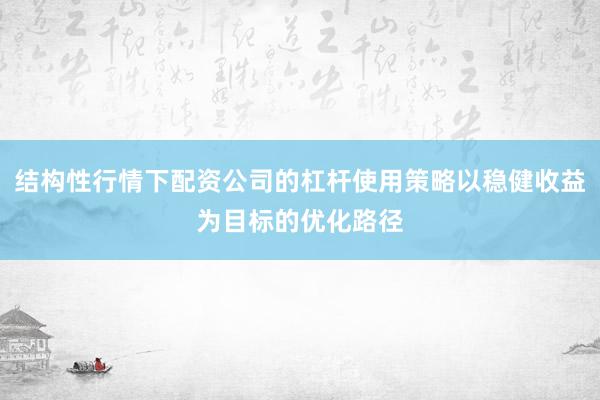 结构性行情下配资公司的杠杆使用策略以稳健收益为目标的优化路径