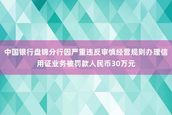 中国银行盘锦分行因严重违反审慎经营规则办理信用证业务被罚款人民币30万元